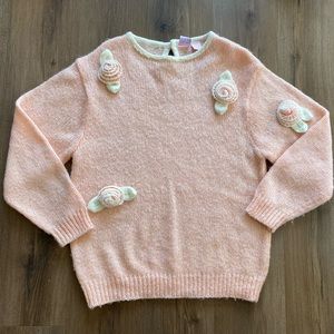 Vintage 80's Basket of Yarn Women's Size Large Pink Ugly Retro Floral Sweater
